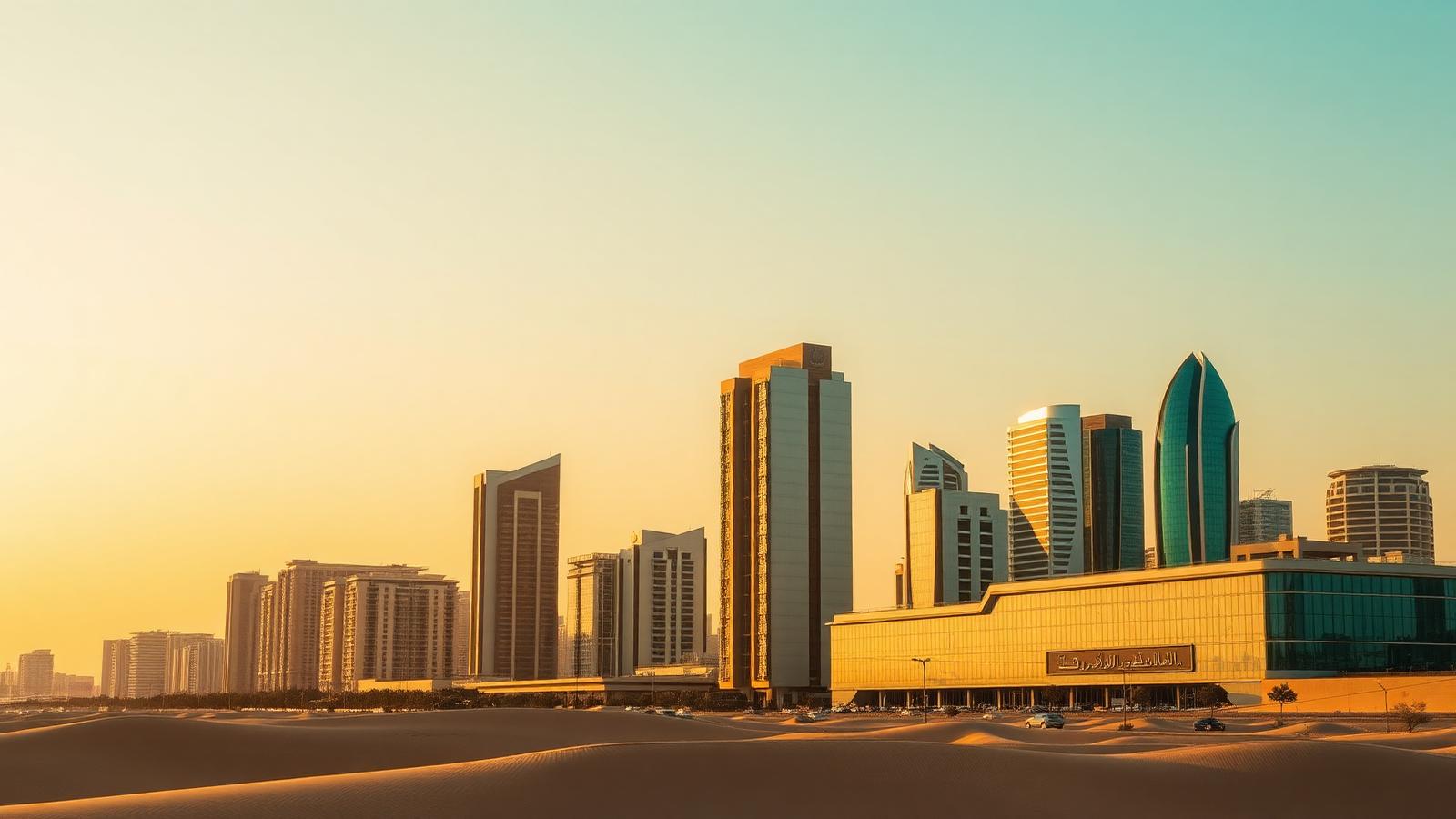 أفق مدينة سعودية حديثة عند الغروب